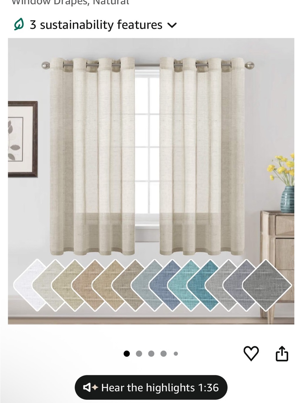 Natural Linen-Look Sheer Window Curtain Panel - Neutral